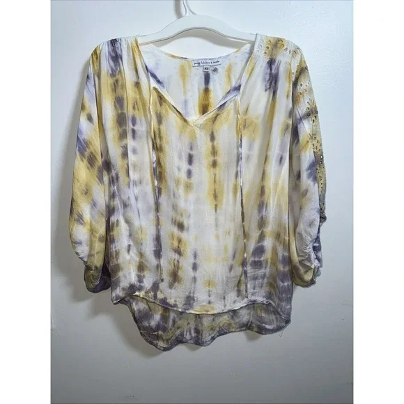 Young Fabulous And Broke ‎ Womens XS Yellow Purple Tie Dye Blouse Oversized Boho - Picture 5 of 8
